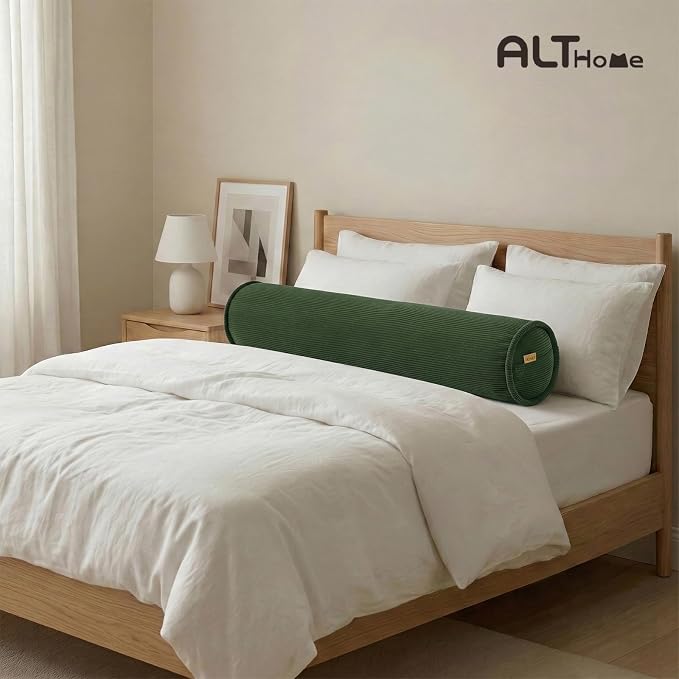 Long Pillow for Bed – Corduroy Round Bolster Pillow for Adults, Decorative Body Pillow for Sleeping or Sofa Support,59 x 7.87 Inches,Avocado Green