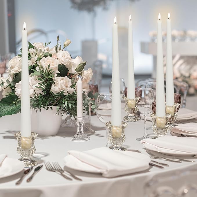 Clear Glass Candlestick Holders Taper Candle Holder Bulk 2.5 Inch Candle Stick Holder for Table Centerpiece Mantel Wedding Housewarming Gift Rustic Vintage Valentines Dinning Decoration