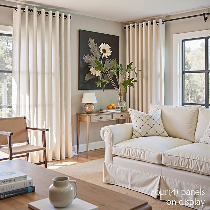 jinchan 108 Inch Curtains for Living Room Bedroom Semi Sheer Linen Curtains Light Glare Filtering Extra Long Beige Drapes for Dining Room Doorway Farmhouse Office, Wide 50" by Long 108", 2 Panels