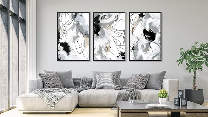 Large Framed Wall Art Canvas - Natural Framed Art Abstract Canvas Pictures for Living Room Modern Canvas Prints for Bedroom Black Float Framed Artwork for Home Office Kitchen Decor 24" X 36" X 3