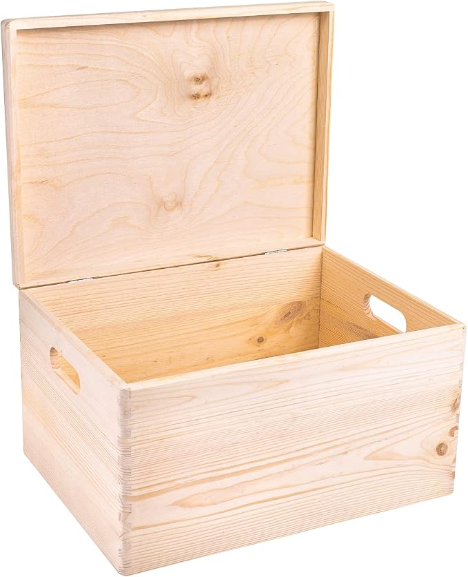 Creative Deco XXL Large Plain Wooden Box Storage with Hinged Lid | 15.8x11.8x9.44 inches (+-0.5) | Keepsake Unfinished with Handles | Unpainted Gift Trunk | PRODUCT NOT INTENDED FOR 15 YEARS OR BELOW