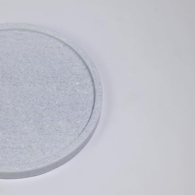 Natural Marble Vanity Tray, Round, 8.3 Inch, with Anti-Slip Pads, for Bathroom, Jewelry, Perfume Display, Coffee Table Decor (Blue Quartz)