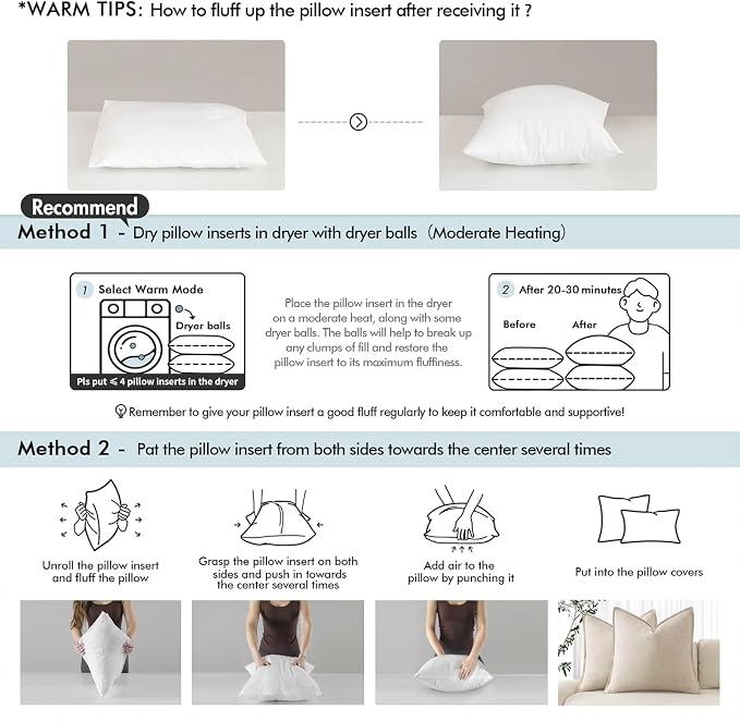 MIULEE 24x24 Euro Pillow Inserts, Set of 2 Down Feather Throw Pillows for Couch Sofa Bed, Decorative Fluffy Throw Pillow Inserts Cotton Fabric,White