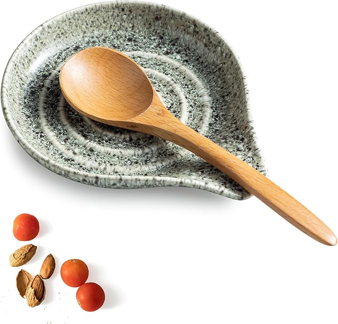 LAUCHUH Spoon Rest for Stove Top, 5 inch Large Ceramic Spoon Holder for Kitchen Countertop Heat-Resistant Spatula Holder for Ladle, Spoons or Tong, Farmhouse Decor, Special Gray