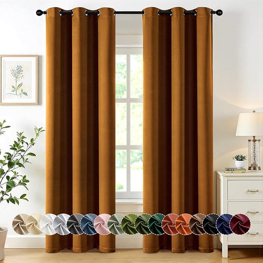 MIULEE Gold Brown Blackout Curtains for Bedroom Living Room 84 Inches Long 2 Panels, Thermal Insulated Room Darkening Drapes Solid Grommet Noise Reduction Light Blocking Window Treatments 40x84 inch