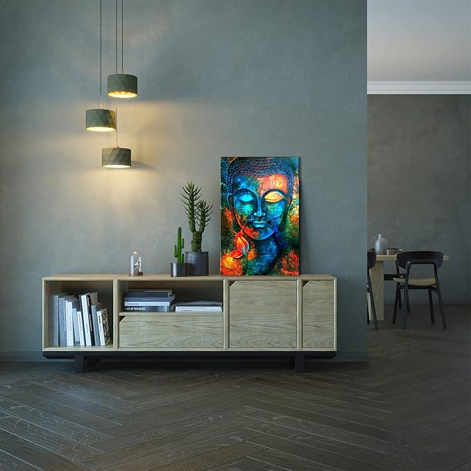 Zen Wall Art Colorful Buddha Wall Decor for Living Room Buddhism Pictures Painting Abstract Lotus Flower Canvas Prints Blue Religious Poster Artwork Bedroom Meditation Room Yoga Home Decoration 24x36"