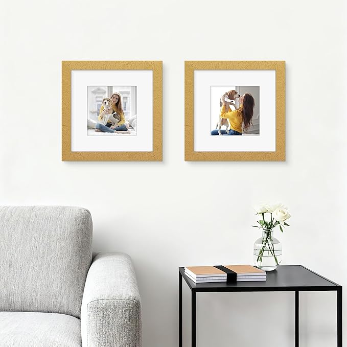 Picrit 12x12 Picture Frame Set of 12, Display 8x8 with Mat or 12 x 12 without Mat, Photo Frames for Wall Mounting Display, Gold