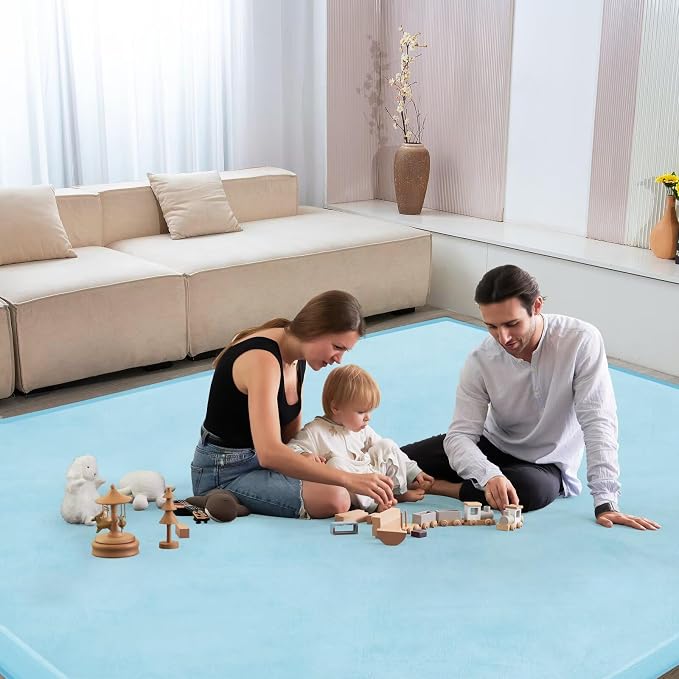 Baby Play Mat for Floor Nursery Muscle Mat Area Rug Playroom Rug 79"x118" Memory Foam 1.3" Thick Crawling Mat for Babies,Toddlers(Ice Blue)