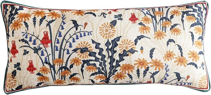 bilin gaier Designer Vintage Linen Throw Pillow Cover,28"x12"-Tijuana | Rectangular Pillow Cover,Concealed Zipper,Floral Pattern,Sofas,Bedroom,Living Room,Lounge Chairs,All Season Home Decor