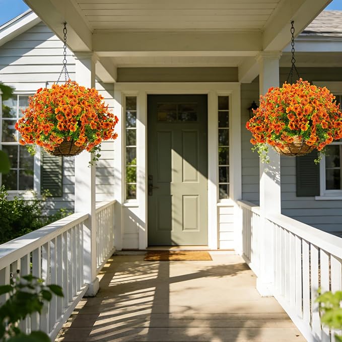 Grunyia 20 Bundles Artificial Flowers for Outdoors, UV Resistant Fake Plants Flowers Greenery Shrubs Plants for Decoration Outside Plants Hanging Planter Home Garden Decor (Orange)