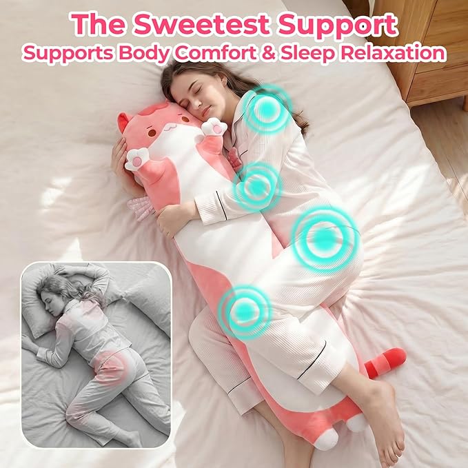 Mewaii Long Cat Plush 5 Sizes, 120% Extra Filling Giant Plushness Kids Body Pillow, Kawaii Cute Pink Cat Stuffed Animals Plushies, Big Long Body Pillow Cat Plush Gift for Girls 20”