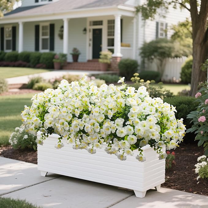 Grunyia Artificial Morning Glory Flowers - 16PCS White UV Resistant Faux Silk Plastic Blooms, Realistic Fake Plants for Garden Porch Planters Window Wedding Indoor Outdoor Decor