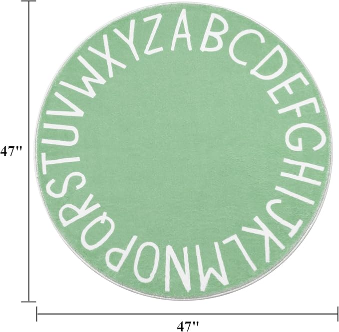 Topotdor Round Kids Play Rug Alphabet Nursery Area Rug Extra Large Soft Crawling Play Mat for Children Toddlers Bedroom (47 inch, Sage Green)