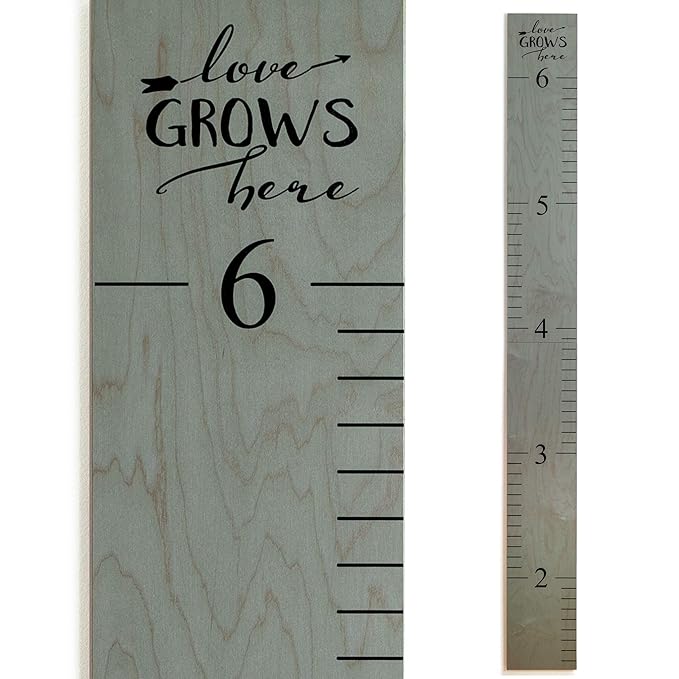 Headwaters Studio Wooden Growth Chart – Kids Height Chart, Wall Measurement for Kids, Height Chart for Wall, Growth Ruler for Children – “Love Grows Here” Gray (63" x 6.7")
