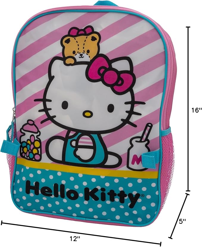 AI ACCESSORY INNOVATIONS Hello Kitty 2 Piece Backpack Set, Girls Kawaii 16" School Bag, Pink