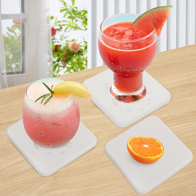 40 Pack 4" Square Diatomaceous Earth Coaster, Versatile Water Absorbent Diatomite Coaster, Premium Water Absorbing Bath Stone Mat for Modern Home