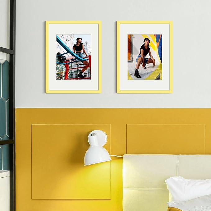 upsimples 12x16 Picture Frame, Display Pictures 8.5x11 with Mat or 12 x 16 Without, Wall Hanging Poster Frames, Yellow, 1 Pack