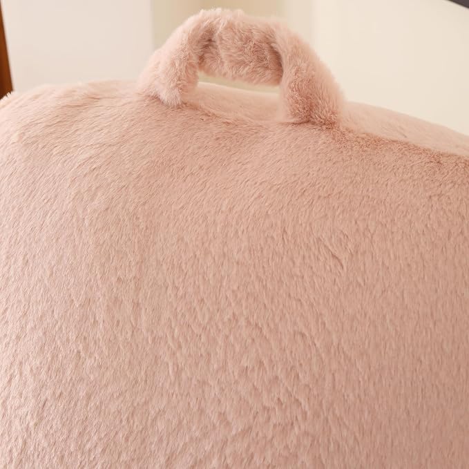 Soft Reading Pillow for Bed with Arms,Middle,Light Pink,Faux Fur | 17" Backrest with Arms for Gaming & Lounging,Oeko-TEX Certified Plush Back Pillow for Teens Room