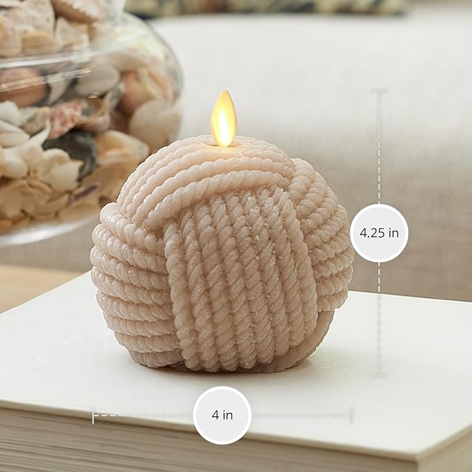 Luminara - Flameless Holiday Crystal Beads Glitter Sphere Candle - Timeless Taupe Rope Ball - Pack of 1-4x4.25 - Auto Timer Built-in 5-Hour Timer