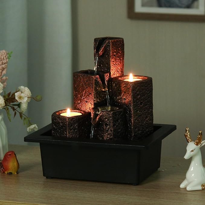 Water Fountains Indoor Mar Themed Small Water Fountain with Candles Holes for Home Decor Meditation (Mar)