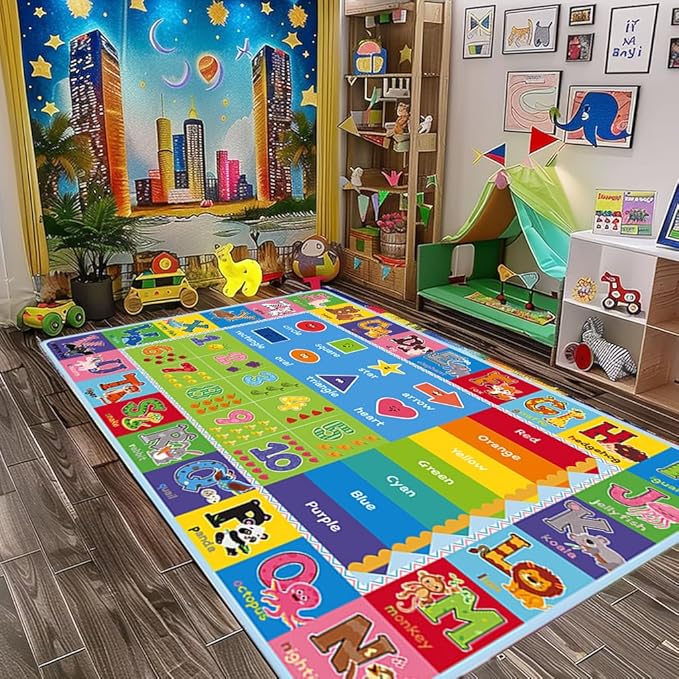 ABC Carpet,Kids Carpet for Playroom, Classroom Floor Play Mat for Kids,Preschool Rugs wtih ABC, Numbers, Animals, Extra Large Thick (110X78.7 Inch)…