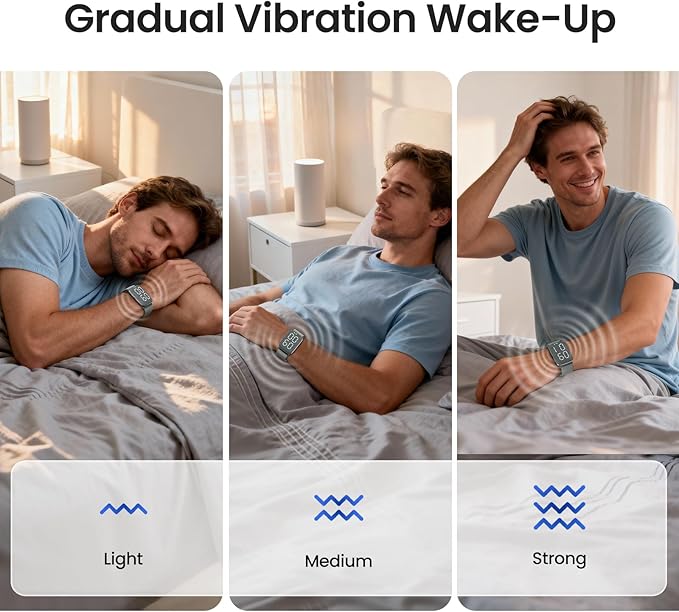 REACHER Vibrating Alarm Clock Watch for Heavy Sleepers, Hearing Impaired—Strong Wake-Up Wristband, Battery Powered, Silent Alarm for Shared Bedrooms & Dorms, Zinc Case with Comfort Weave Loop