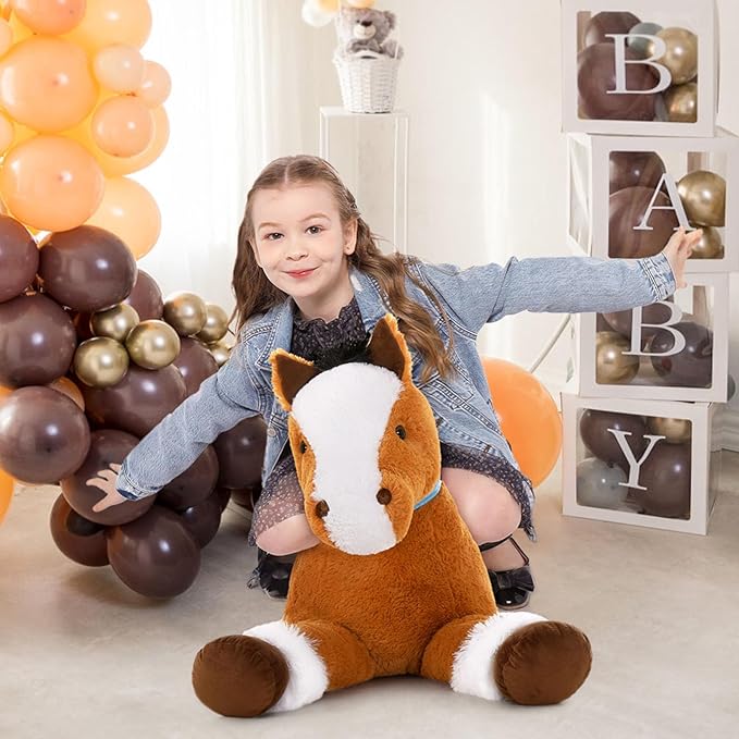 MaoGoLan Giant Horse Stuffed Animal, Large Horse Plush Toy for Girl Boy Kids, Big Ridable Stuffed Pony Plush Pillow for Easter Birthday Gifts or Party Favor Decor, 33 inches, Tan