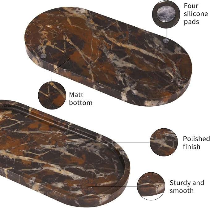 Oval Marble Bathroom Vanity Tray, Natural Luxury Marble Home Kitchen Bathroom Table Tray, Stone Decorative Countertop Tray for Coffee Perfume Jewelry (Black Gold, 12" x 6" x 0.8")