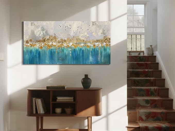 Arjun Abstract Canvas Wall Art for Mens Room, Gold Mountain Hand Painted Textured Living Room Wall Decor Picture, Large Bedroom Painting Artwork Framed Home Office Wall Decor 48"x24"