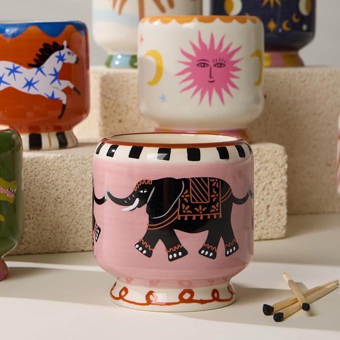 Paddywax Scented Candles Dopo Hand-Painted Ceramic Luxury Artisan Candle, 8-Ounce, Elephant - Tobacco Vanilla