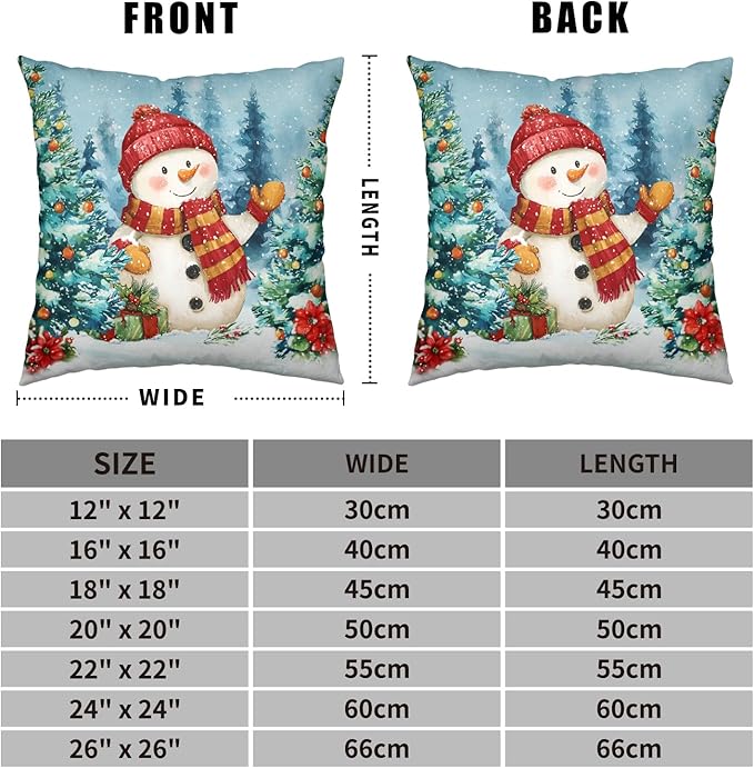 Lovely Green and Red Snowman Pillow Covers Christmas Throw Pillow Covers 22x22 Set of 2 Winter Xmas Tree Pine Forest Pillowcase Holiday Cushion Case for Couch Sofa