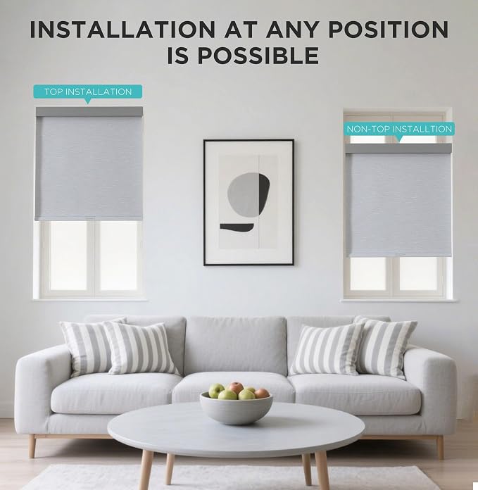 Joydeco No Drill No Tools Blackout Shades, Free-Stop Cordless Roller Shades, Thermal Insulated Blinds for Indoor Windows, Easy Install Window Blinds for Home and Office (Grey, 22" W X 75" H)