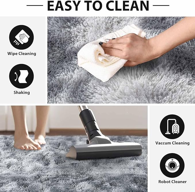 FinRèc Soft Grey Rugs for Bedroom Living Room, 3x5 Feet Fuzzy Shaggy Area Rug, Non-Slip Fluffy Furry Shag Rug for Nursery Kids Room Dorm Room Home Decor, Indoor Plush Floor Carpet