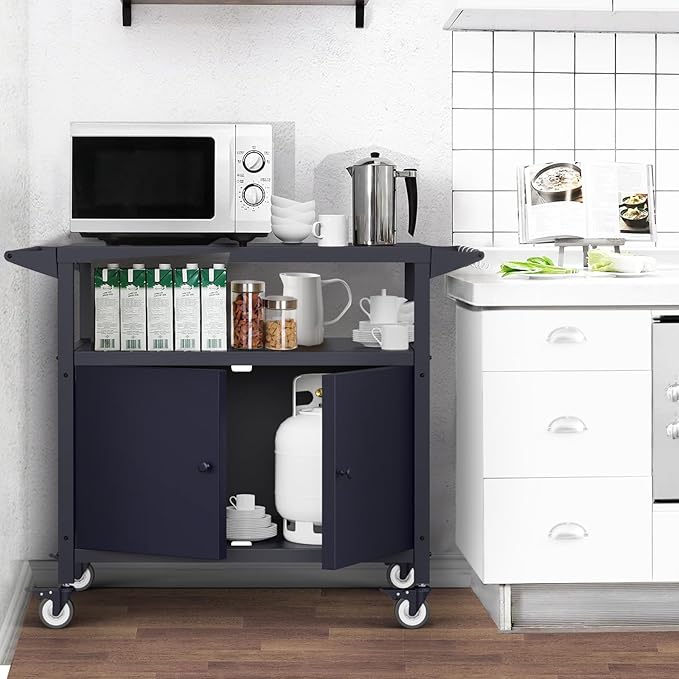 COZEER Outdoor Grill Table with Storage, Movable BBQ Grill Cart, Outdoor Kitchen Prep Station, Rolling Bar Serving Cart with Utensil Hooks, Blackstone Griddle Stand