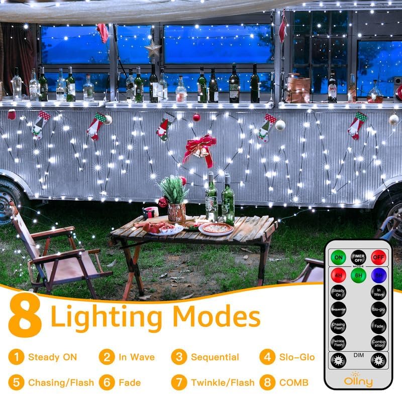 Ollny Christmas Lights Outdoor, 393FT 1200 LED IP67 Waterproof Christmas Tree Lights with 8 Modes Remote Timer, String Lights for House Yard Outside Indoor Xmas Decorations Cool White