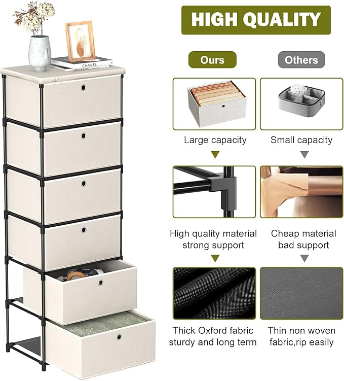 LUKYTOWER Fabric Storage Drawers Dresser and Chest of Drawers, Small Dresser with Drawers Unit, Sturdy Fabric Storage Bin Organizer for Closet