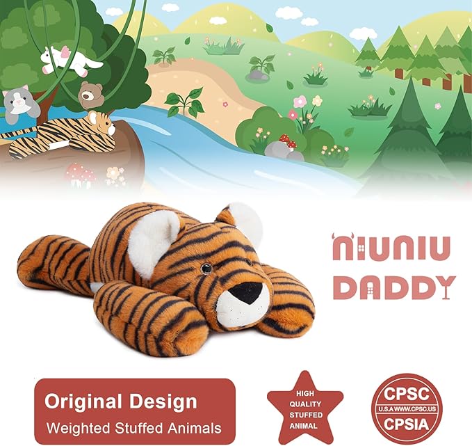Niuniu Daddy 20" | 3.3 Pound Tiger Weighted Stuffed Animals for Adults, Stuffed Tiger Plush Toy for Toddler Teens Kids, Large Fluffy Plushy Pillow with Soft Fur for Present Christmas Birthday