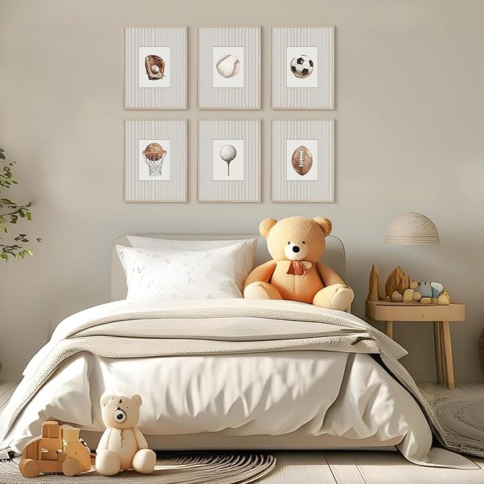 Sports Wall Art Decor Toddler Boys Room Canvas Prints Vintage Sports Nursery Wall Decor Baby Kids Poster Football Baseball Pictures Basketball Theme Artwork for Children Bedroom 8x10x6 Inch Unframed