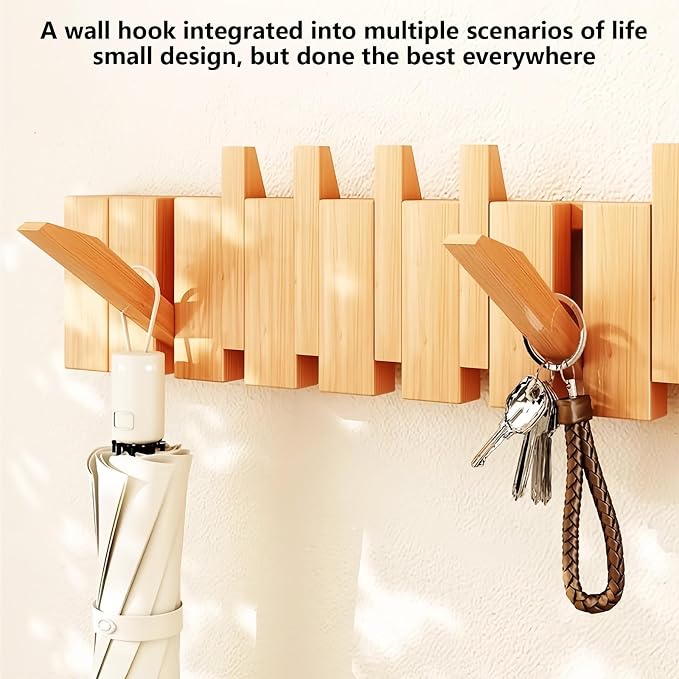 Wall Mounted Coat RackHooks Piano Key Hangers Natural Solid Wood Hanger Non-Woven Fabric Clothes Hangers for Closet, Kitchen, Bedroom, Bathroom, Entryway (Beech, 12 Hooks)