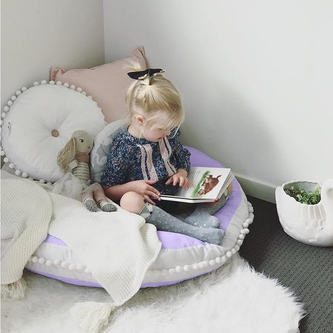 Large Floor Pillow Kids Round Floor Cushion Seating Purple | 35 inches Big Circle Pillow, Round Floor Pillows Seating for Children, Oversized Mat for Reading Nook Teepee Playroom