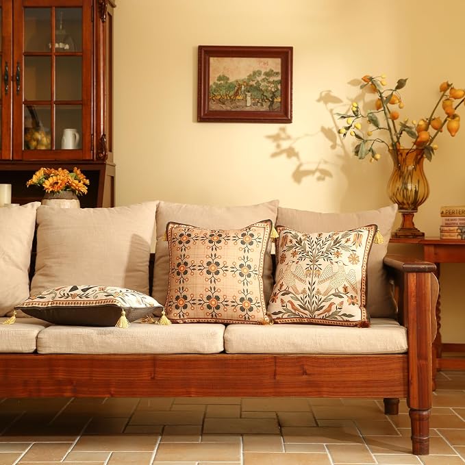 bilin gaier Designer French Linen Throw Pillow Cover,18"x18"-Seville B | Vintage Elegant Cottage Pillow Cover,Concealed Zipper,Sofas,Bedroom,Living Room,Lounge Chairs,All Season Home Decor