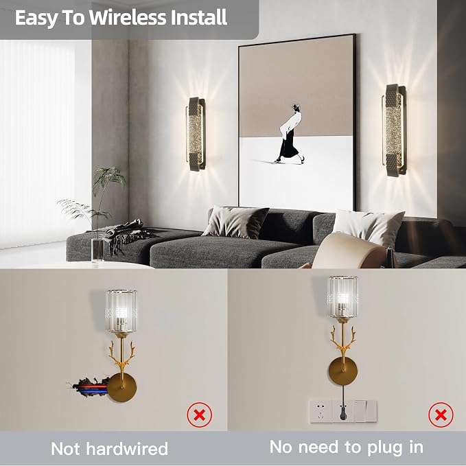 camuucci Battery Operated Wall Sconce, Rechargeable Black Light 1 Pack | Wireless Wall Lamp with 12000mAh Battery，Not Hardwired Wall Fixture for Bedroom Living Room - 14.5 Inches