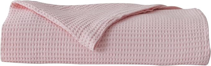 100% Cotton Pink Blanket King Size for Bed - Breathable and Soft, Waffle Weave for Summer Spring, 102x90 Inches (Blush).