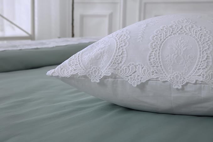 2-Pack White Hollowed Out Lace Pillowcases Battenburg Lace Pillow Shams French Luxury Elegant Look 100% Cotton Standard Size