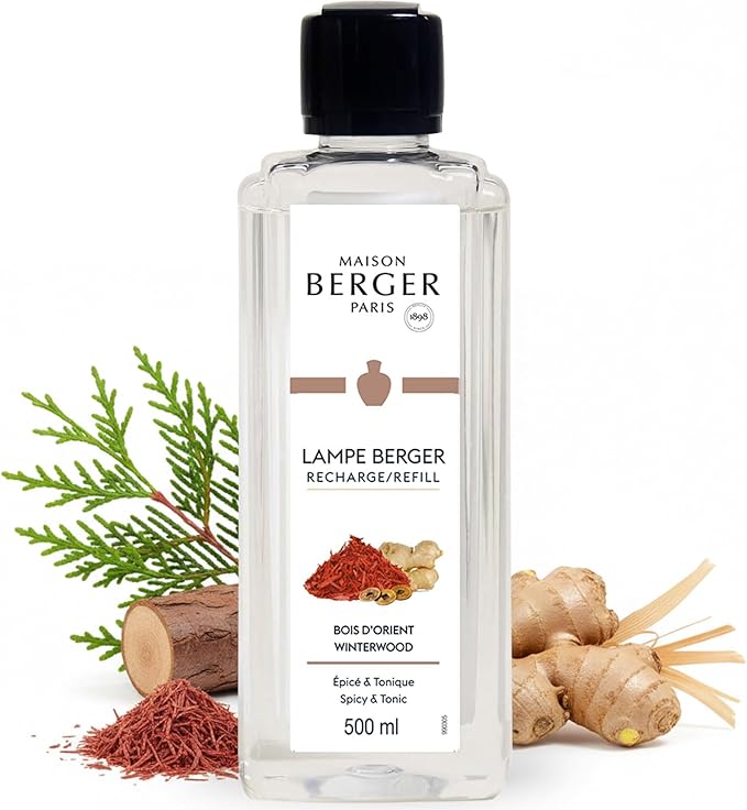 MAISON BERGER Winterwood Lampe Berger Refill, 500 ml (16.9 fl oz), 2-in-1 Catalytic System, Neutralizes Odors and Diffuses Fragrance, Lemon, Ginger, Cedarwood, Made in France