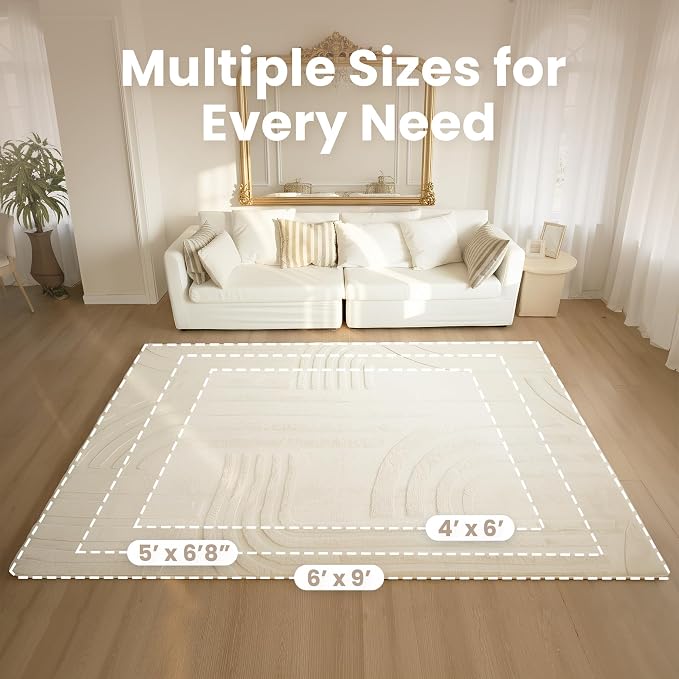Huloo Sleep 1.3" Extra Thick Fluffy Baby Play Mat for Floor,6'×9'Large Padded Kids Rug with Ultra Soft 3D Carved Faux Rabbit Fur,Non-Slip Carpet Nursery Rug Area Rug for Playroom Living Room(Cream)