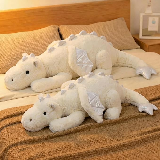 ARELUX Giant 50in 3Lb Big White Dragon Large Stuffed Animals Cute Plush Toy Fuzzy Jumbo Dinosaur Pillow Plushies with Wings Cuddly Soft Green Pterosaur Plushie for Friends Family Member