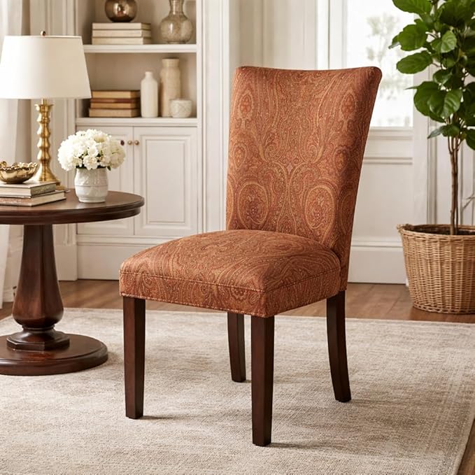 Homepop Home Decor |K1136-F765 | Classic Upholstered Parsons Dining Chair | Single Accent Dining Chair, Red & Gold Damask