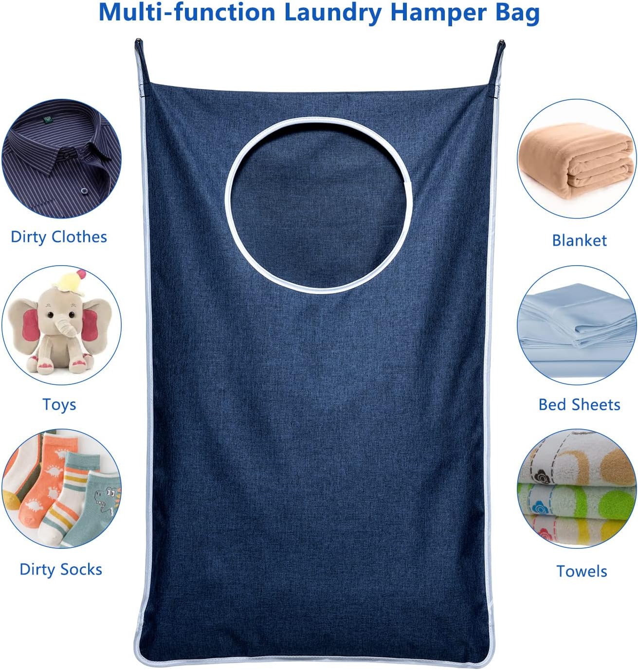 KEEPJOY Large Size 2Pack Hanging Laundry Hamper Bag, Door Hamper with 2 Hooks for Dirty Clothes - 35X21.6 inch - Blue (2Pack)