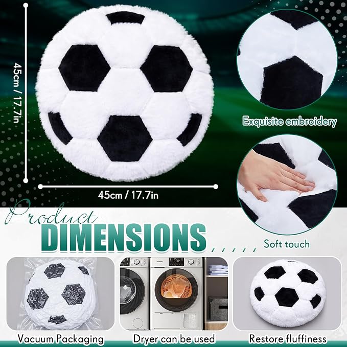 Juexica 18 Inch Soccer Ball Pillow Soft Football Cushion for Boys Bedroom Sports Themed Room Decor Soccer Fan Gift for Kids Teens Playroom Couch Sofa Bed
